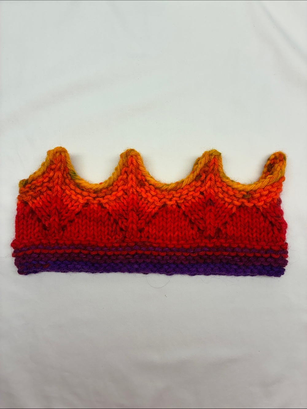 Hand-Knit Kids Crown Headband - Red, Orange & Purple